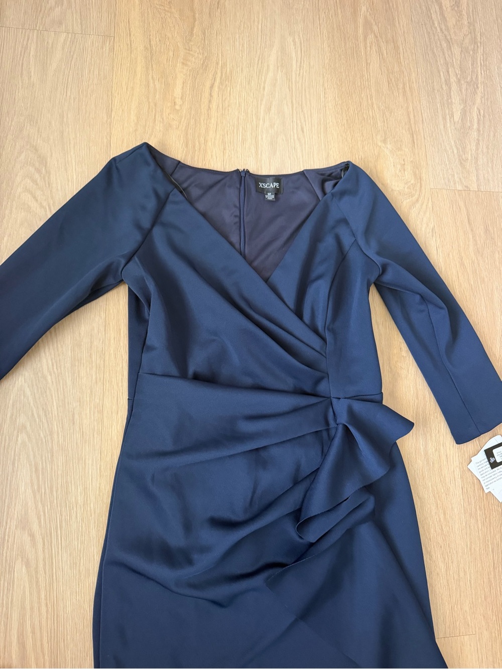 Xscape Women's Blue Pleated Ruffled Gown Dress Size 12 floor length - Picture 4 of 12